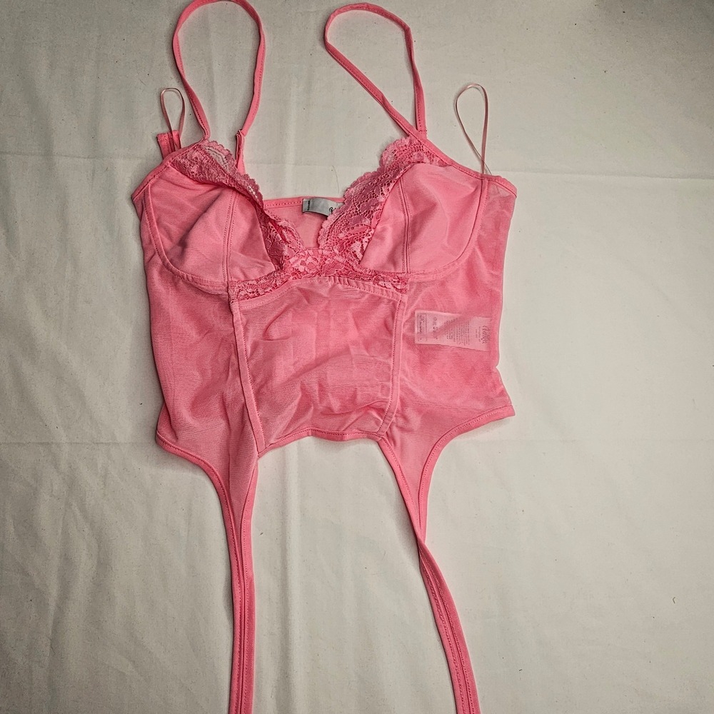 Adika Pink Mesh‎ Corset Camisole Lace Trim Bustier Top Small
